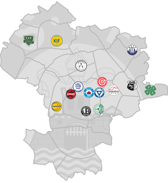 Kort over Silkeborg Kommune med SIF Qs samarbejdsklubber